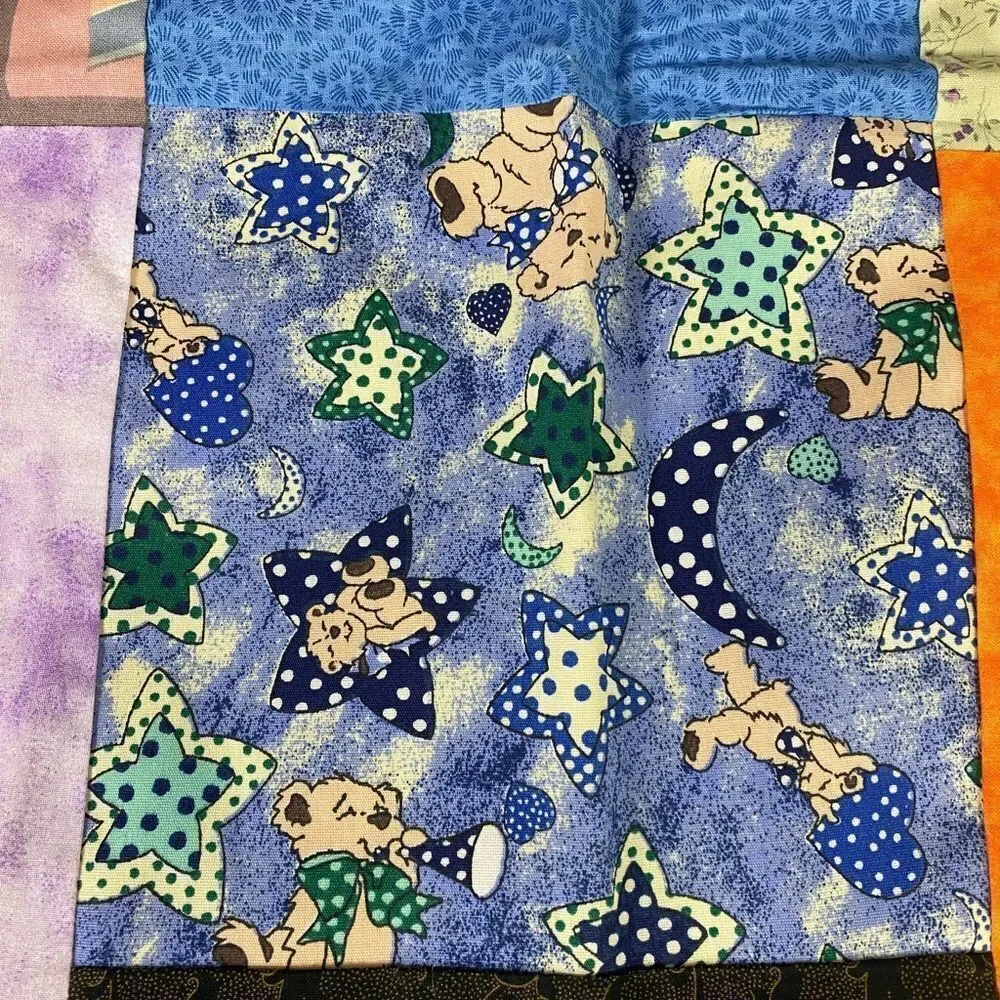 Colorful child’s Patchwork Quilt Throw 40” x 39” handmade reversible